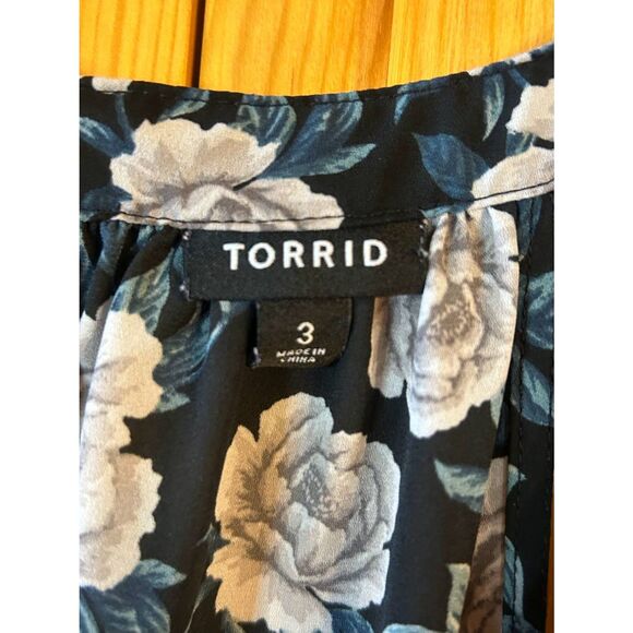 Torrid Womens Navy White Floral Sleeveless Tunic Hi Low Hem Size 3X (8976) - Picture 6 of 7